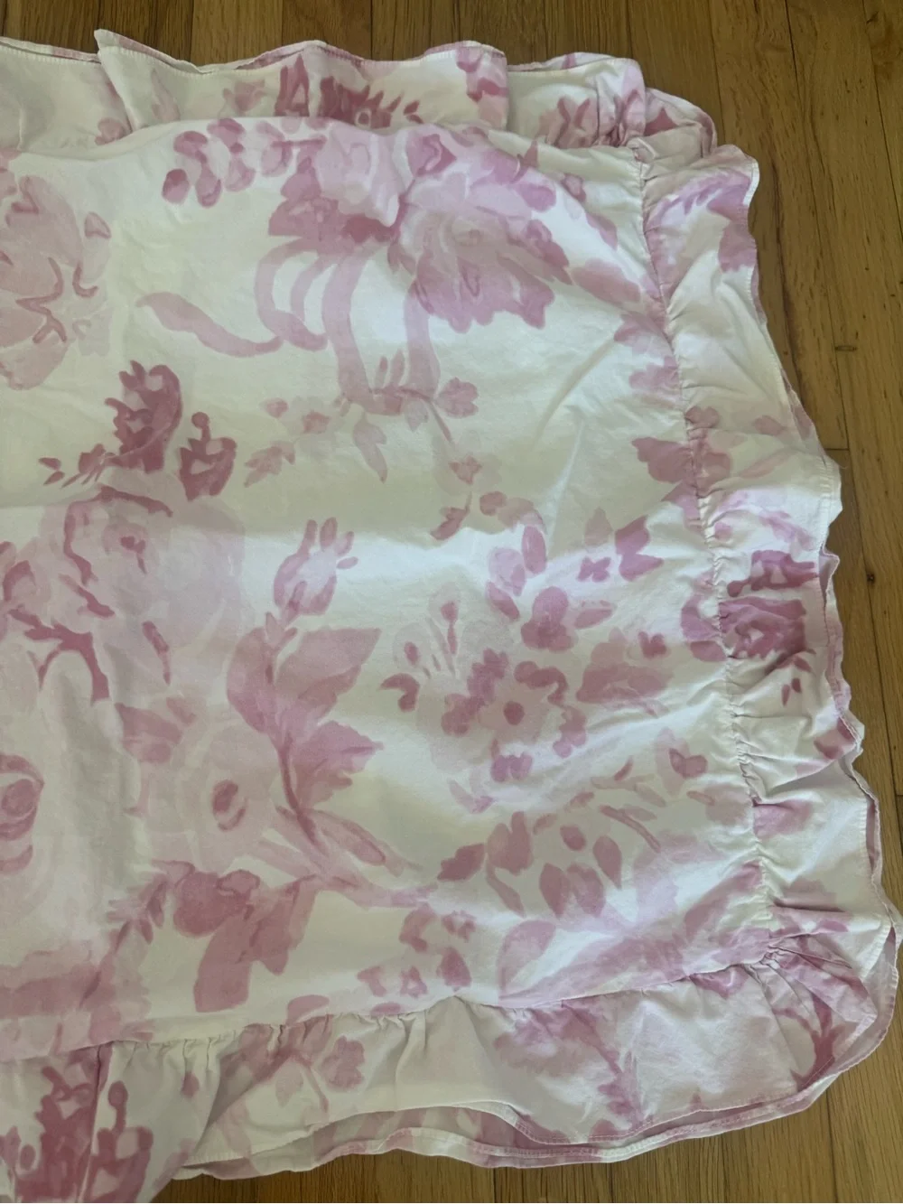 LoveShackFancy Pink & White Damask Floral Standard Ruffle Sham Pillow Case